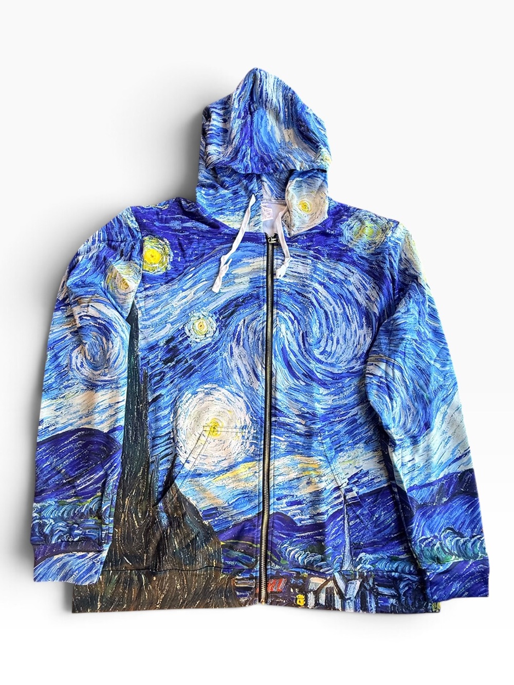 Unisex Vincent Van Gogh ‘Blue Starry Night’ Zip-Up Hoodie Blue/Yellow Size-2X